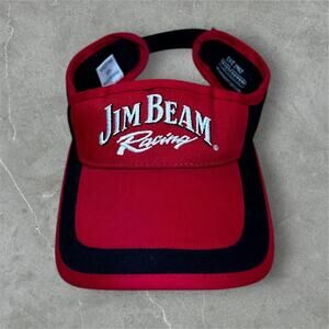 Vintage Jim Beam Racing Visor Red Black Adjustable Strap NASCAR Promo Hat